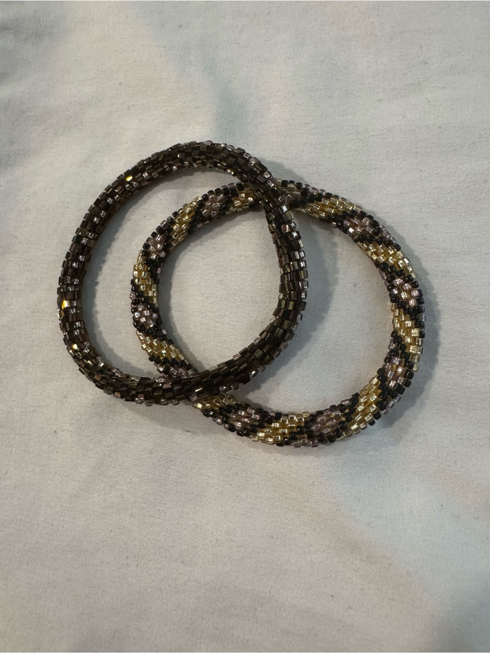 LILY AND LAURA Brown and Gold Bead Stretch Bracelet Duo